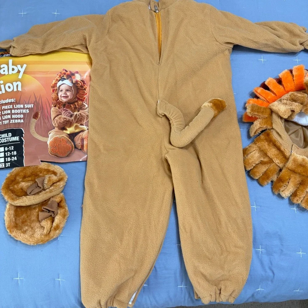 Spooktacular Creations Baby Lion Costume Toddler 3T Jumpsuit Hood Booties Set
